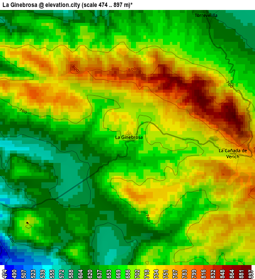 La Ginebrosa elevation map