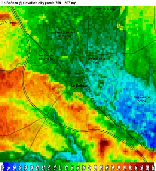 La Bañeza elevation map