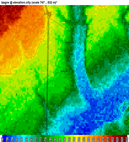 Izagre elevation map