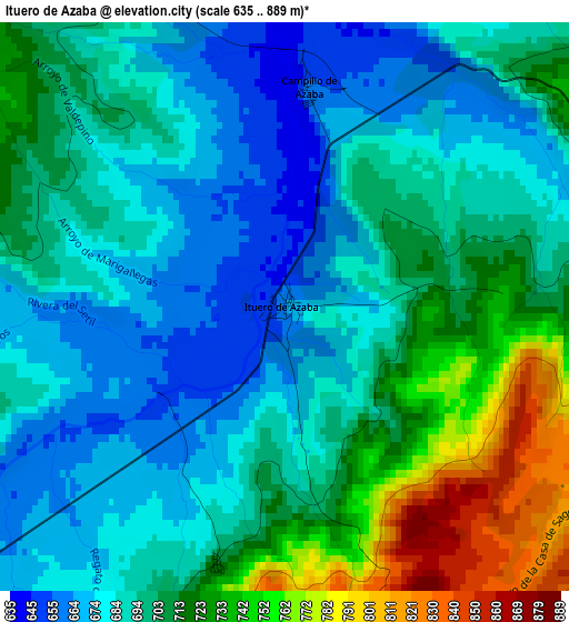 Ituero de Azaba elevation map