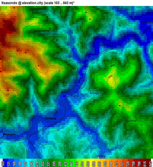 Itsasondo elevation map