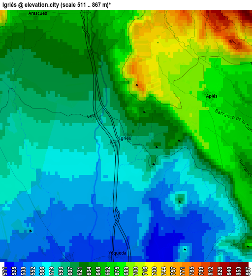 Igriés elevation map