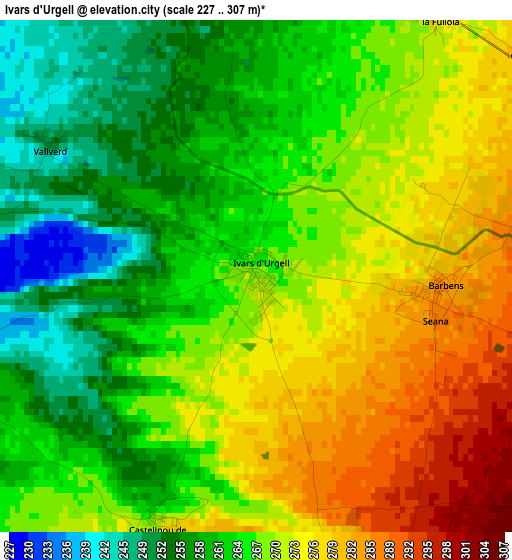 Ivars d'Urgell elevation map