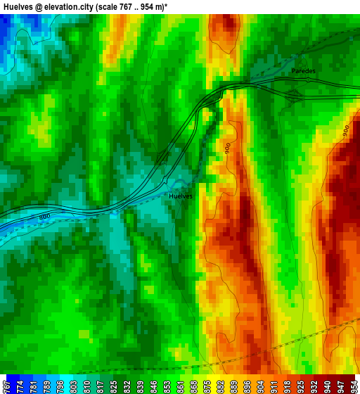 Huelves elevation map