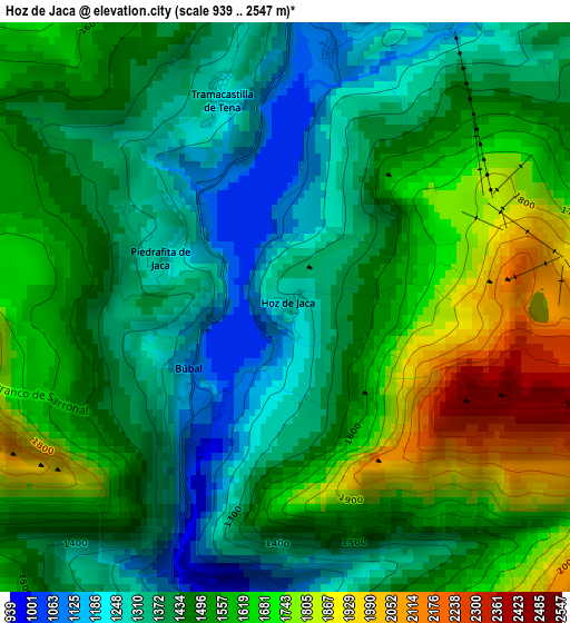 Hoz de Jaca elevation map