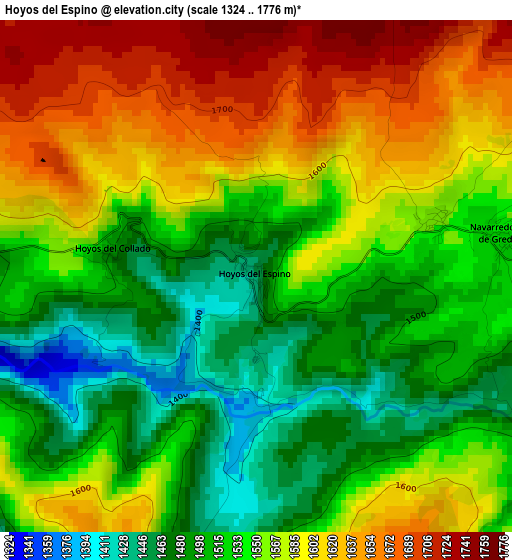 Hoyos del Espino elevation map