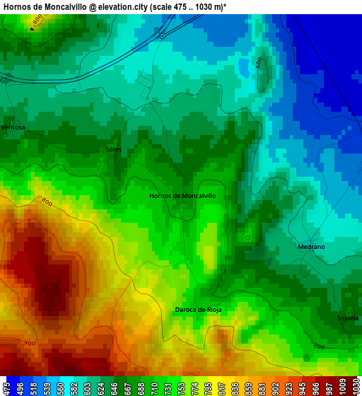 Hornos de Moncalvillo elevation map