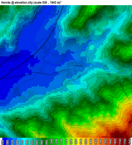 Hervás elevation map