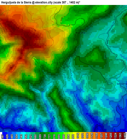 Herguijuela de la Sierra elevation map