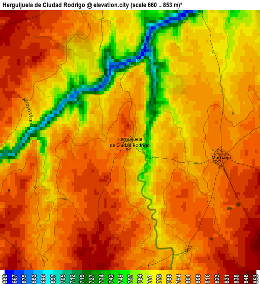 Herguijuela de Ciudad Rodrigo elevation map