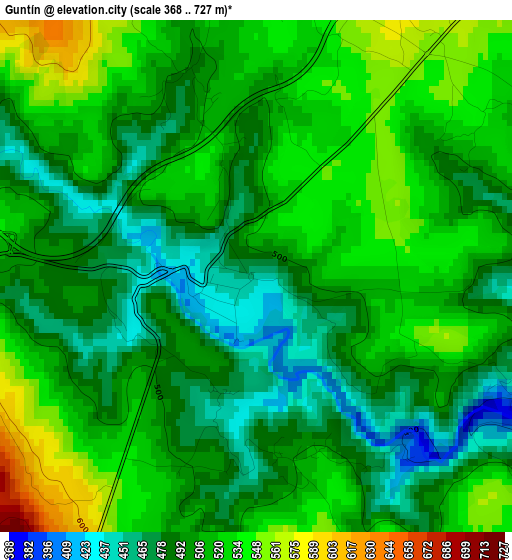 Guntín elevation map