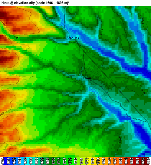 Hınıs elevation map