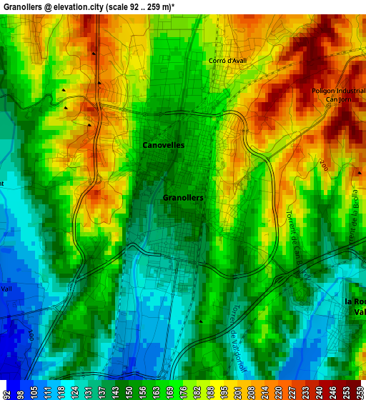 Granollers elevation map