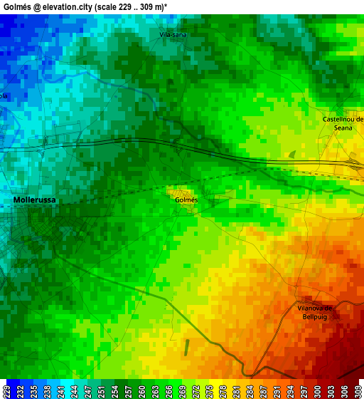 Golmés elevation map