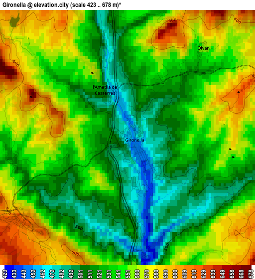 Gironella elevation map