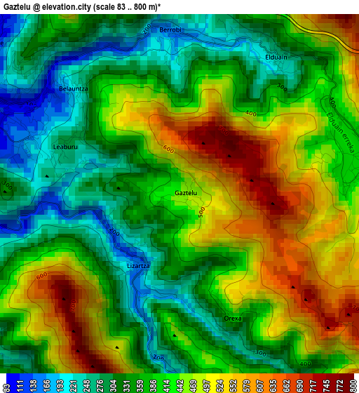 Gaztelu elevation map