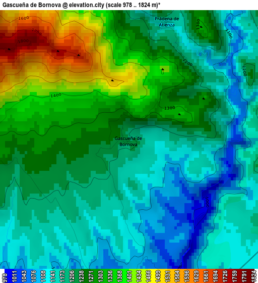 Gascueña de Bornova elevation map