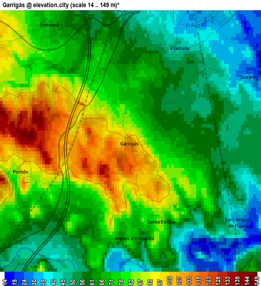 Garrigàs elevation map