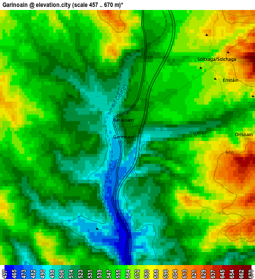 Garínoain elevation map