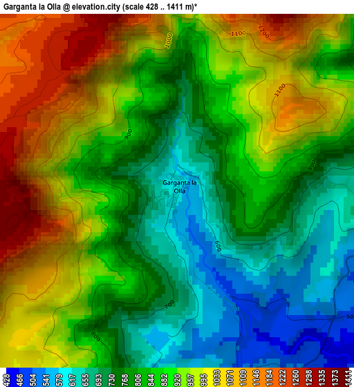 Garganta la Olla elevation map