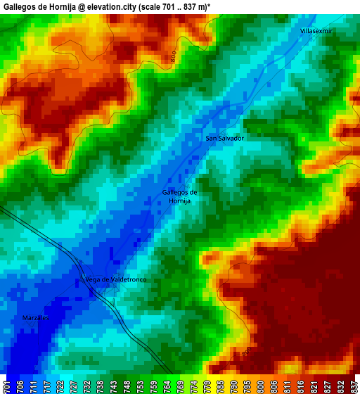 Gallegos de Hornija elevation map