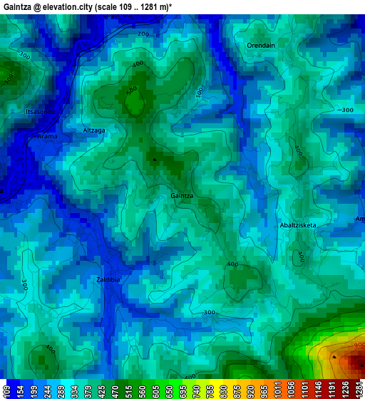 Gaintza elevation map