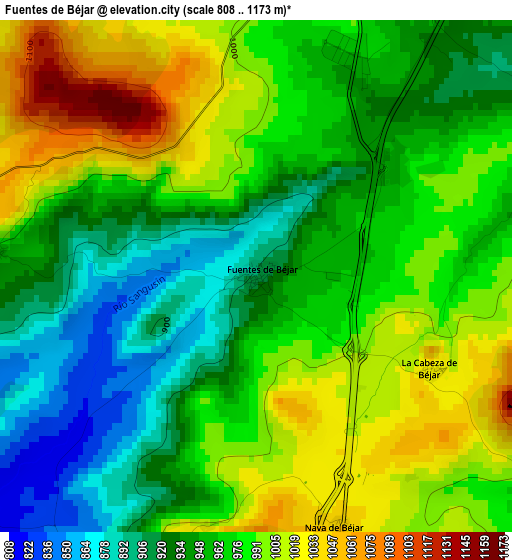 Fuentes de Béjar elevation map