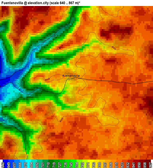 Fuentenovilla elevation map