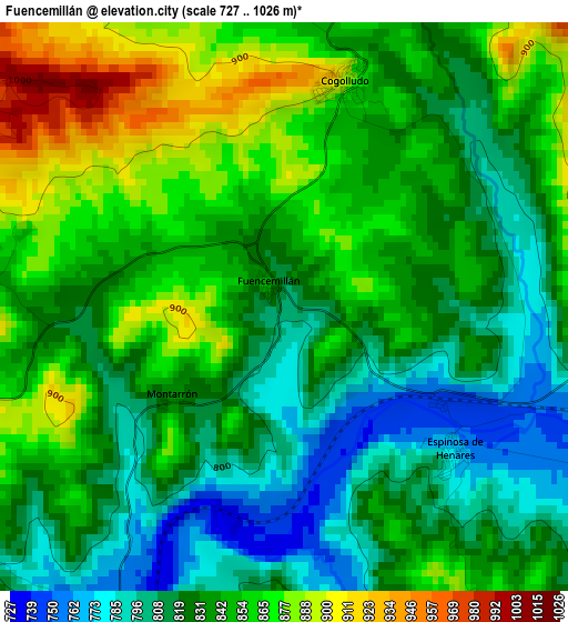 Fuencemillán elevation map