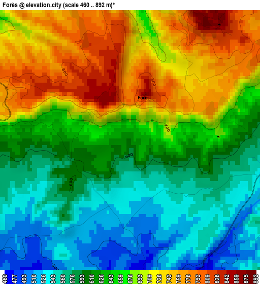 Forès elevation map