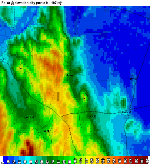 Foixà elevation map