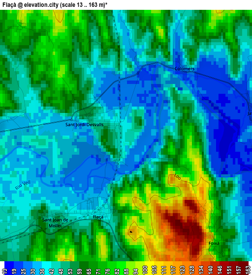 Flaçà elevation map