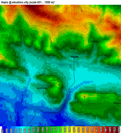 Hazro elevation map