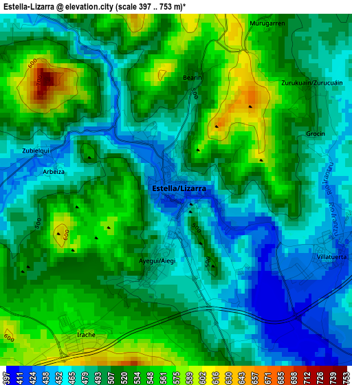 Estella-Lizarra elevation map