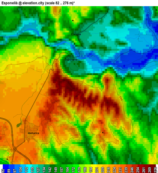 Esponellà elevation map