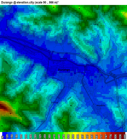 Durango elevation map