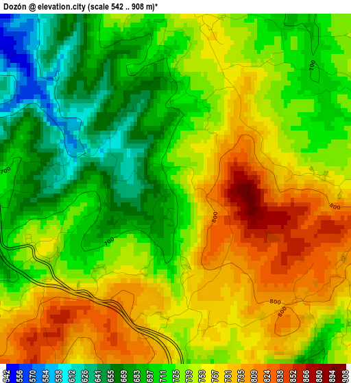 Dozón elevation map