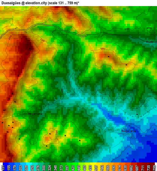 Duesaigües elevation map