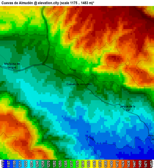 Cuevas de Almudén elevation map