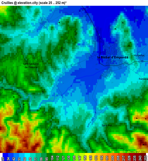 Cruïlles elevation map