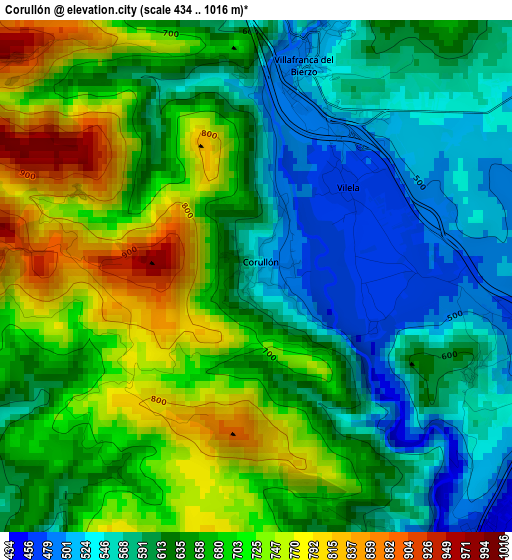 Corullón elevation map