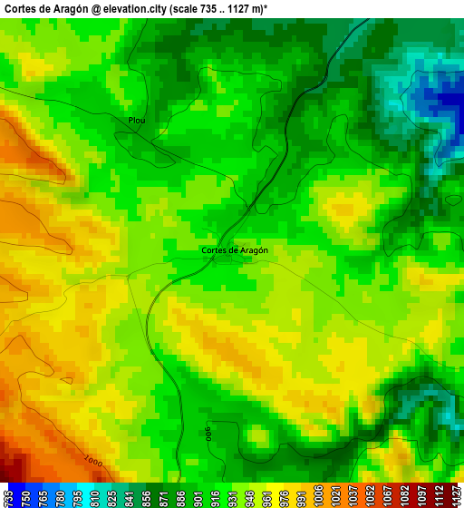 Cortes de Aragón elevation map