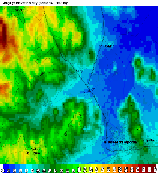 Corçà elevation map