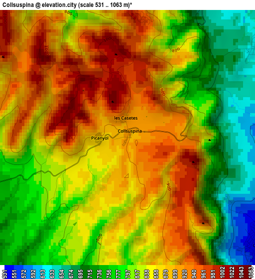 Collsuspina elevation map