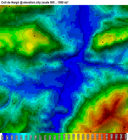 Coll de Nargó elevation map