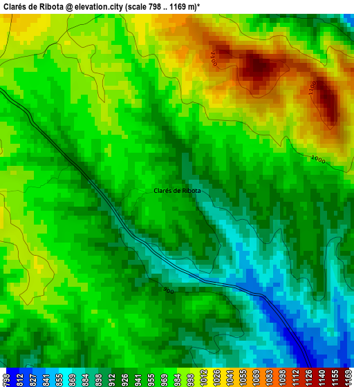 Clarés de Ribota elevation map