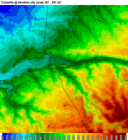 Ciutadilla elevation map