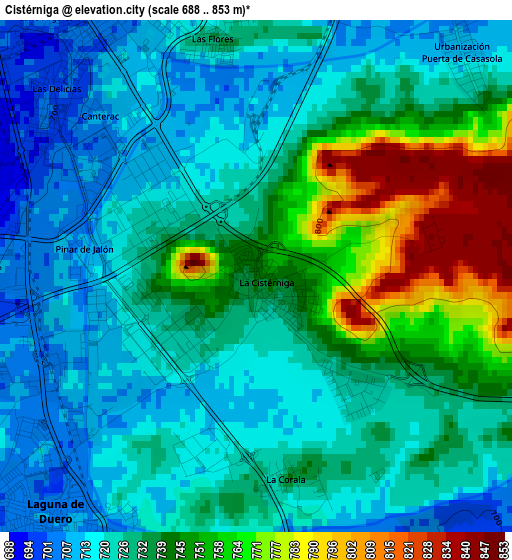 Cistérniga elevation map