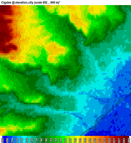 Cigales elevation map