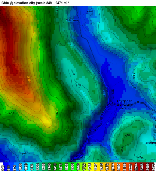 Chía elevation map